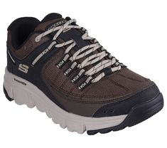 Step up your outdoor tech style wearing Skechers Summits AT - Upper Draft. This modern outdoor lace-up features a durable mesh upper with synthetic overlays, a super flexible trenched traction outsole, and a Skechers Memory Foam cushioned comfort insole. | Skechers Men's Summits - AT Sneaker | Medium Width | Skechers Memory Foam cushioned comfort insole | Durable mesh lace-up with synthetic overlays | Rugged well-cushioned midsole | Trenched flexible traction outsole | 1 1/2-inch heel height | Skechers Durable Nylon Lace-up Sneakers, Durable Nylon Sneakers For Walking, Breathable Mesh Lace-up Hiking Boots, Durable Lace-up Sneakers For Sports, Rugged Breathable Walking Shoes For Sports, Durable Lace-up Sports Sneakers, Durable Lace-up Walking Sneakers, Durable Lace-up Sneakers For Walking, Nylon Lace-up Sneakers For Outdoor Work