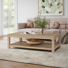 a living room scene with focus on the coffee table