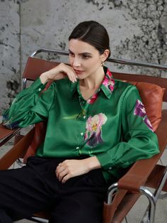 Women's Floral Print Long Sleeve Elegant Shirt, Spring Summer Multicolor Elegant  Long Sleeve Woven Fabric Floral,Plants Shirt Non-Stretch Spring/Summer/Fall Women Clothing, size features are:Bust: ,Length: ,Sleeve Length: Green Spread Collar Blouse For Summer, Green Collared Summer Blouse, Green Floral Print Long Sleeve Shirt, Green Printed Long Sleeve Blouse, Green Floral Print Button-up Shirt, Green Collared Shirt For Spring, Chic Green Printed Shirt, Green Long Sleeve Summer Blouse, Green Spread Collar Shirt For Spring