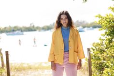 "Lovely bright yellow blazer with buttons in the middle, pockets on either side, long sleeves and double collar. Measurements are of the jacket closed, open allows more room. ➽ brand: n/a ➽ material: poly linen ➽ condition: great shape ➽ model stats: ➽ size: medium-large ➽ measures: waist 38\" / pit to pit 39\" / bust 39\" / length 25\" ➽ Apple Branches Vintage applebranchesvintage.etsy.com instagram.com/applebranchesvtg" Casual Yellow Long Sleeve Blazer, Casual Yellow Blazer For Work, Yellow Long Sleeve Blazer With Button Closure, Casual Yellow Blazer With Long Sleeves, Yellow Long Sleeve Outerwear For Office, Chic Yellow Single Breasted Outerwear, Yellow Spring Office Blazer, Chic Yellow Single-breasted Outerwear, Yellow Summer Blazer For Work