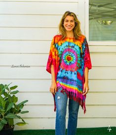 Hand Dyed Tunic Boho Kaftan Blouse Hippie Oversize Tops - Etsy Hippie Multicolor Poncho For Beach, Multicolor Hippie Beach Poncho, Bohemian Batik Print Tops For Vacation, Bohemian Hand Dyed Tops For Beach, Bohemian Tie Dye Tops For Vacation, Bohemian Hand Dyed Relaxed Fit Tops, Bohemian Tie-dye Tops For Vacation, Multicolor Summer Festival Tunic, Summer Festival Multicolor Tunic