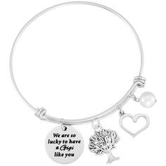 PRICES MAY VARY. 💗💗Gigi Jewelry for Grandma from Grandson Granddaughter Happy Birthday Gigi Bracelet💗💗-----Engraved with “We Are So Lucky to Have A Gigi Like You.”with a heart and a tree charm.The love from grandma is very important for grandchildren and the Gigi bangle represents the love between grandmother and granddaughter or grandson,it symbol love for grandma from grandkids. 💗💗The gigi bangle can be as a perfect gift for gigi,a gigi birthday gift ,a mother’s day gift for gigi,a gigi Gigi Jewelry, Gigi Birthday, Grandmother And Granddaughter, Gigi Grandma, Jewelry Care Instructions, Grandmother Gifts, Disc Pendant, Simple Jewelry, Grandma Gifts