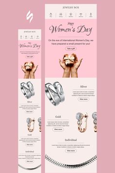 the jewelry store website is displayed on a pink background