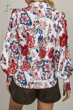 Details: Material: Polyester, Spandex Style: Bohemian Pattern Type: Floral Element: Buttons Neckline: Shirt Collar Sleeve Style: Lantern Sleeve Sleeve Length: Long Sleeve Fit Type: Loose Clothing Length: Regular Type: Full Print Size(in) Length Shoulder Width Bust Sleeve Length S 25.2 14.2 38.2 24.4 M 25.6 14.6 39.8 24.8 L 26.2 15.2 42.1 25.3 XL 26.8 15.7 44.5 25.7 Tips:Due to the many variations in monitors, the color in the image could look slightly different, please take physical design and color shall prevail.Please allow 0.4"-1" differs due to manual measurement. Stylish Tunic Tops, White Summer Shirt, Blouse Korean Style, Stylish Tunic, Spring Blouses, Loose Clothing, Bohemian Pattern, Black And White Shirt, White Long Sleeve Shirt