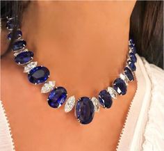 Fine Jewelry With Blue Stones, Blue Fine Jewelry With Stones, Fine Blue Jewelry With Stones, Blue Stones Fine Jewelry, Blue Gemstone Wedding Necklace, Blue Gemstone Accents Necklace, Blue Formal Jewelry With Stones, Formal Blue Jewelry With Stones, Formal Blue Stone Jewelry