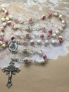 New mom rosary gift, wire wrapped rosary, rosary for mom, womens rosary, catholic rosary gift, sturd Handmade Pink Rosary Bracelet With Round Beads, Pink Bohemian Rosary Bracelet Gift, Pink Rosary With 8mm Beads For Gift, Pink Rosary With 8mm Beads As Gift, Pink Rosary With Miraculous Medal As A Gift, Handmade Pink Rosary With Round Beads, Pink 8mm Beads Crucifix Jewelry, Handmade Pink Spiritual Rosary, Handmade Pink Rosary With Cross Shape