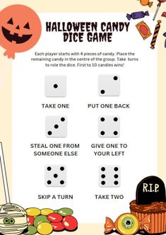 halloween candy dice game is shown in this image