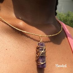 This is a handmade wire wrapped choker style necklace. The crystal is A genuine amethyst stone wrapped in gold metal wire . The necklace is handmade with a easy built in clasp .  It hangs at around 22 inches with the crystal.  More pics coming soon Wire Wrapped Crystal Necklace, Wrapped Crystal Necklace, Wire Wrapped Crystal, Crystal Amethyst, Roanoke Va, Wrapped Crystal, Choker Style Necklace, Wire Wrapping Crystals, Stone Wrapping