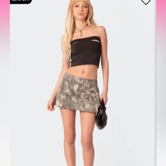 Olive/Camo Pattern, Size Small Edgy Fitted Cargo Skirt For Spring, Fitted Cargo Skirt For Night Out, Fitted Casual Cargo Skirt For Night Out, Edgy Fitted Cargo Skirt For Summer, Spring Night Out Mini Cargo Skirt, Casual Mini Cargo Skirt For Night Out, Casual Cargo Skirt For Night Out, Camo Skirt Outfit, Low Rise Skirt