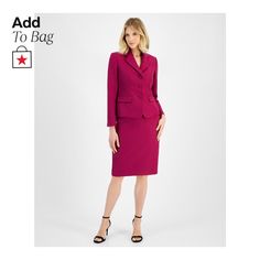 in stock Tailored Skirt Suit For Formal Occasions, Elegant Pink Fall Sets, Pink Suits With Button Closure For Work, Feminine Fitted Skirt Suit With Long Sleeves, Feminine Fitted Long Sleeve Skirt Suit, Tailored Notch Lapel Jacket Dress, Tailored Career Skirt Suit With Buttons, Pink Formal Suit With Button Closure, Pink Suits With Button Closure For Formal Occasions