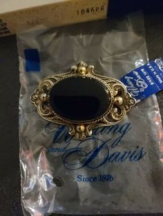 New/old Vintage Goldtone Whiting And Davis Brooch W/black Stone | eBay Old Vintage, Black Stone, First Class, Sapphire Ring, Gold Tones, Stone, Black