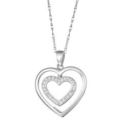 10k White Gold 1/6 Carat T.W. Diamond Double Heart Pendant, Women's, Size: 18"" Luxury Jewellery, Heart Pendant Diamond, Double Heart, Ring Metal, Eye Jewelry, Diamond Heart, Metal Rings, Spring Rings, Gold Plating