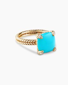 Chatelaine® Ring in 18K Yellow Gold with Turquoise and Diamonds, 11mm Teal Rings, Turquoise Diamond Rings, David Yurman Ring, Turquoise Gold Ring, Women's Rings, Chatelaine, Turquoise Rings, Customer Care, High Jewelry