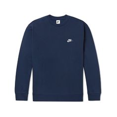 Nike's sweatshirt is simple and sporty. Made from soft cotton-blend jersey, it's embroidered with the brand's moniker at the chest. Classic Cotton T-shirt, Basic Crew Neck Tops With Embroidered Logo, Sporty Cotton T-shirt With Ribbed Cuffs, Long Sleeve Cotton Sportswear T-shirt, Long Sleeve T-shirt With Logo For Streetwear, Athleisure Tops With Embroidered Logo, Nike Casual Sweats With Ribbed Cuffs, Casual Nike Sweats With Ribbed Cuffs, Sporty Crew Neck Tops With Embroidered Logo