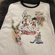 Brand New Never Worn With Tags Goof Troop T-Shirt Fun White Top With Logo Print, Daisy Troop Shirt, White T-shirt With Cartoon Print For Disney Trips, White Disney Graphic Print Tops, Disney T-shirts & Tank Tops, Disney Fan Apparel Short Sleeve T-shirt, Goof Troop, Family Birthday Shirts, Family Birthday