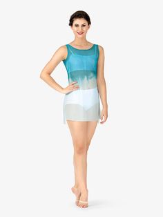 Painted Short Mesh Tank Lyrical Dress - Ballet/Lyrical | Watercolour WC235 | DiscountDance.com Summer Stretch Mesh Top With Built-in Bra, Summer Dance Leotard Fitted, Fitted Summer Dance Leotard, Summer Dance Fitted Leotard, Fitted Summer Dress With Overlay, White Summer Dance Dresses, Summer Dancewear Leotard With Built-in Bra, Summer Dress With Stretch Sheer Bodice, Spring Mesh Dress With Sheer Back And Stretch