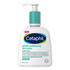 Now you can exfoliate every day without irritating your sensitive skin. CETAPHIL Gentle Exfoliating SA Lotion provides 48 hour hydration while gently exfoliating. Formulated with a unique blend of Salicylic Acid, Mandelic Acid and Gluconolactone, this gentle chemical exfoliator promotes daily surface skin cell renewal for softer and smoother skin after just 1 use, without the same abrasiveness as a physical exfoliator. In fact, daily use can help improve the resilience of sensitive skin over tim Physical Exfoliator, Cetaphil Moisturizer, Chemical Exfoliation, Mandelic Acid, Body Lotion Cream, Body Moisturizers, Personal Care Products, Improve Skin Tone, Skin Care Brands