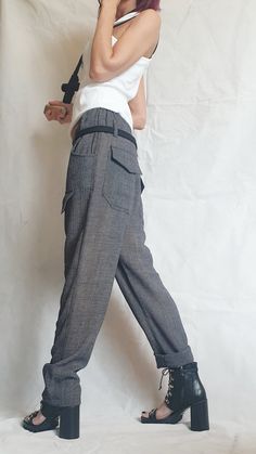 "Loose Casual Linien Pants, Extravagant Harem Pants, Women Pants, Casual Harem Trousers ❤️ Extravagant designs and high quality fabrics! ❤️ Materials & Care Linen Hand wash at low temperatures. Do not machine dry. Do not iron. Do not dry clean! ❤️ Sizing We can make your piece from XS to 5XL! Everything in the shop can be also made according to your measures free of charge! ❤️ Shipping ✈ Ready to ship The time I need to prepare an order for shipping varies. For details, see individual items. Steampunk Shoes, Gothic Pants, Casual Linen Pants, Harem Trousers, Black Leather Sandals, Black Wedges, Asymmetrical Design, Top Photo, Linen Pants