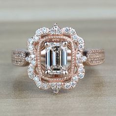 TOP SELLING: Antique Halo Emerald Diamond Engagement Ring Halo Emerald Cut Engagement Rings, Vintage Inspired Diamond Rings, Emerald Cut Engagement Ring Halo, Emerald Diamond Engagement Ring, Emerald Ring Engagement Diamond, Popular Rings, Emerald Engagement Ring Cut, Emerald Cut Diamond, Dream Engagement Rings