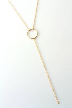 Open Circle Lariat Gold Y Necklace Long Gold Necklace Dainty Round Jewelry With Adjustable Length, Delicate Gold Lariat Jewelry, Minimalist Delicate Chain Lariat Necklace For Formal Events, Minimalist Dangle Necklaces For Parties, Gold Y-shape Necklace For Formal Occasions, Formal Gold Y-shaped Necklace, Minimalist Lariat Backdrop Necklace With Clavicle Chain, Gold Minimalist Lariat Necklace For Formal Occasions, Gold Minimalist Lariat Necklace For Formal Events