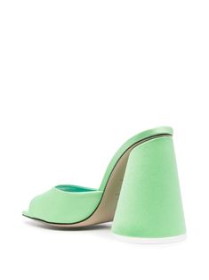 The Attico Luz 120mm block-heel Sandals - Farfetch Chic Green Sandals With 4-inch Heel, Green Pointed Toe Sandals With 4-inch Heel, Modern Green Sandals For Party, Green Open Heel Mules For Summer, Summer Green Open Heel Mules, Green High Heel Mules For Summer, Green Block Heel Mules For Party, Green Open Heel Padded Heels, Green Heels With Deep Heel Cup For Summer