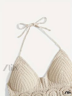 Zlily - Boho Sleeveless Beach Wear Halter Neck Tassel Crop Top for Women, Summer Cut Out Style, Elegant and Chic Womens Clothing Halter Neck Top For Beach Cover-up During Beach Season, Chic Triangle Top For Beach, Chic Triangle Top For The Beach, Sleeveless Halter Top For Poolside In Beachwear Style, Sleeveless Halter Top For Poolside Beachwear, Cami Halter Top For Beach Season Vacation, Beige Triangle Halter Top For Summer, Summer Beige Triangle Halter Top, Beige Triangle Top For Vacation