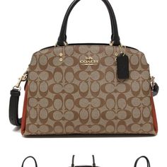 Coach 91016 Ime7v Lily Carry All Color Block Signature Canvas Women's Handbag Shoulder Bag Khaki Multi Brown Coated Canvas Satchel With Handle Drop, Coach Top Handle Bag In Cognac, Coach Cognac Top Handle Bag, Coach Cognac Satchel Bag, Coach Bag In Cognac With Removable Pouch, Coach Cognac Bag With Removable Pouch, Coach Top Handle Satchel In Coated Canvas, Coach Coated Canvas Top Handle Satchel, Coach Coated Canvas Satchel Bag