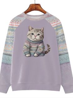 Experience ultimate comfort and cuteness with our Adorable Feline Frenzy sweatshirt. Made for women, this crew neck sweatshirt features a cute cat print, perfect for casual outings. With long sleeves and a drop shoulder design, it's both stylish and cozy. Composition 100% Polyester Material Polyester Details None Patterned Animals Sheer No Collar Style Crew Neck Seasons Fall/Winter Care Instructions machine washable, no dry clean Style Casual Fabric Elasticity Micro Elasticity Printing Type Rand Light Cyan, A Cute Cat, Shoulder Design, Cat Print, Casual Sweatshirt, Drop Shoulder, Types Of Printing, Cute Cat, Feline