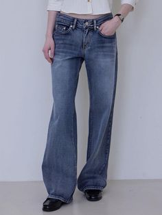 This is a modern and casual denim pants by HAINT that is made out of high quality and sturdy fabric. With refined design detail and trendy mood, you can style it for your clean and minimal daily outfit.- Trendy low rise silhouette- Subtle brush washing detail- Leather label detail Casual Flare Jeans With Standard Cut Leg For Work, Classic Full-length Denim Blue Bottoms, Modern Dark Wash Full-length Pants, Classic Full Length Denim Blue Bottoms, Modern Dark Wash Full Length Pants, Modern Medium Wash Full Length Bottoms, Modern Full-length Bottoms In Medium Wash, Modern Full-length Medium Wash Bottoms, Modern Full Length Medium Wash Bottoms