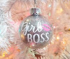 Girl Boss Ornament - love-in-the-city-shop Glitter Ornament Ideas, Vinyl Christmas Ornaments, Salon Christmas, Cookie Jar Gifts, Christmas Candy Jars, Christmas Cookie Jars, Shatterproof Ornaments, Christmas Jars, Glitter Ornaments