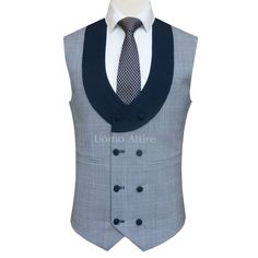 Professional Office Sets In Suiting Fabric, Office Wear Three-piece Suit With Single Button, Blue Office Suit Set, Semi-formal Slim Fit Suiting Fabric Set, Fitted Blue Office Wear Sets, Classic Blue Office Wear Sets, Elegant Blue Office Vest, Custom Fit Three-piece Suit For Office, Blue Single-button Three-piece Suit For Office