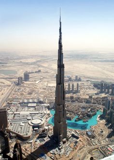 an aerial view of the burj tower in dubai