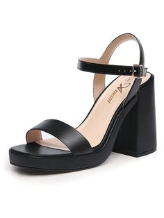 Negro Elegante,Glamour,De moda Collar  Poliuretano Liso sandalias romanas Embellished Prom Heels, Heels High, High Heels Sandals, Chunky High Heels, Heeled Sandal, Prom Shoes, Heels Sandals, Block Heels Sandal, Shoes Fashion