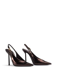 Find LE SILLA Clivage Leather Pumps on Editorialist. chocolate brown calf leather/goatskin patent finish pointed toe buckle-fastening slingback strap branded footbed high stiletto heel leather sole Silver Pumps, Pink Pumps, Iconic Bags, Kinds Of Shoes, Stiletto Pumps, Flat Boots, Ballet Flat Shoes, Pump Sandals, Leather Pumps