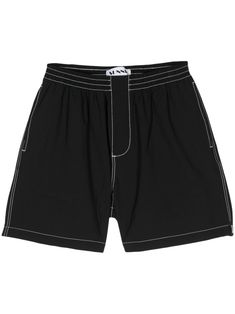 black contrast stitching elasticated waistband two side inset pockets two rear patch pockets pull-on style Black Sporty Bottoms With Contrast Stitching, Summer Bottoms With Contrast Stitching And Relaxed Fit, Casual Summer Bottoms With Seam Detailing, Bape Shoes, City Shorts, Balenciaga Triple S, Dress Watch, Custom Watch, Summer Beach Wear