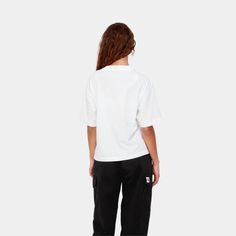 Color: White - Woven from lightweight organic cotton jersey in a loose fit, the Women's S/S Chester T-Shirt is cropped in length and has dropped shoulders. A tonal embroidered Carhartt WIP 'C' Logo completes the design. _* 100% organic cotton, Loose fit, cropped length, fits true to size, tonal logo embroidery Embroidered Carhartt, Women Carhartt, Carhartt Wip, Logo Embroidery, Chester, Embroidery Logo, Color White, Loose Fitting, Organic Cotton