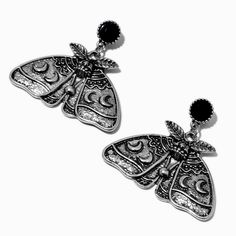 Moths are commonly associated with change, transformation, and ends. Add that to your vibe with these easy burnished silver-tone drop earrings. Finish: Silver-toneDrop: 1 in. / 2.54 cm.Closure: Post back Material: Metal - Claire's Celestial Moth 1" Drop Earrings Piercing Kit, Search Page, Fashionable Jewelry, Black Butterfly, Cat Earrings, Earring Sale, Butterfly Earrings, Jewelry And Accessories, Silver Drop Earrings