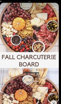 two plates filled with different types of food and the words fall charcuterie board