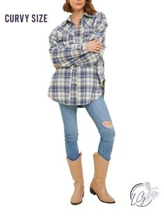 Step into style with the "Curvy Plaid Parade Shacket," a fashion-forward blend of comfort and trendsetting design. This oversized plaid shacket is a versatile wardrobe essential that effortlessly combines the laid-back appeal of a shirt with the warmth and functionality of a jacket. The eye-catching plaid pattern creates a dynamic and timeless look, perfect for both casual outings and urban adventures. The oversized silhouette adds an extra layer of coziness and provides ample room for easy laye Plaid Shacket, Curvy Shorts, Versatile Wardrobe, Curvy Jeans, Sweater Tank Top, Oversized Silhouette, Skirt Leggings, Athletic Pants, Sweater Blouse