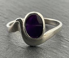 Vintage Purple Enamel Sterling Silver Swirl Statement Ring, UK Size P, US Size 7 1/2, EU Size 55 1/4, Stamped 925, Front Max Width 11mm, Weight 1.97 Grams, Lovely Condition Vintage Purple, Stackable Rings, Statement Ring, Statement Rings, Swirl, Violet, Jewelry Rings, Size 7, Sterling Silver