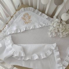 A truly elegant christening gift for your baby's christening, this white muslin baby blanket with lace trim is embroidered with angel pattern. Lace baptism blanket will be a perfect baptism gift or first birthday gift. Embroidered blanket is suitable both for girl and boy. DETAILS - Fabric: muslin (100% cotton). - Size: 75*90 cm / 31.1*35.4 inches. - Embroidered. CARE FOR BLESSING BLANKET - 30-40 degrees by washing machine or by hand. - No bleaching agents and chlorine. (Bleach can destroy fiber Christening Blanket, Embroidered Blanket, Muslin Baby Blankets, Girl Baptism, Baby Blessing, Baby Baptism, Muslin Baby, Baby Christening, First Birthday Gifts