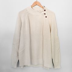 Jcrew Cotton Button Mockneck Sweater Never Worn But No Tag. Beige Crew Neck Sweater With Buttons, Crew Neck Sweater With Button Closure For Layering, Cozy Crew Neck Sweater With Button Closure, Beige Crew Neck Sweater With Button Closure, Cotton Crew Neck Sweater With Button Closure, Cream Everyday Sweater With Buttons, Cream Buttoned Everyday Sweater, White Crew Neck Sweater With Buttons, Casual Crew Neck Sweater With Button Cuffs