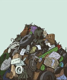 a pile of garbage with various items piled on top