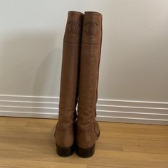 Authentic Chanel Brown Riding Boots Size Eu 39.5 Some Scuffs But Only Worn A Handful Of Times Riding Boots Brown, Shoes Chanel, Brown Riding Boots, Chanel Logo, Boots Brown, Cc Logo, Chanel Shoes, Over The Knee Boots, Over The Knee