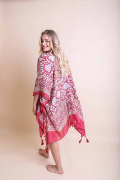 Make a stunning style statement in our Moroccan Inspired Tapestry Kimono! The lightweight fabric and airy cut are perfect for transitional weather, while the unique print adds just the right touch of fun. From pairing with jeans and a tee for movie night to wearing over a dress at that special event, you’ll be sure to make a statement with this piece. Whether you use it to complete your look or grab everyone’s attention all on it’s own, you won’t regret adding this stunning tapestry design to yo Embroidered Kimono, Casual Bodysuit, Bachelorette Dress, Sorority Rush Dresses, Summer Kimono, Rush Dresses, Bridal Shower Dress, Shower Dresses, Dressy Tops