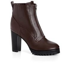 Step into timeless style with the Fern Ankle Boot. Its round toe and thick block heel ensure comfort without compromising on fashion. The front zip closure allows for easy wear, and the thick sole adds a touch of stability. Complete with back tabs for effortless on-and-off, this boot is perfect for any casual or chic ensemble. Bold and fiercely fashionable, no one does plus size fashion like City Chic. Loved around the globe for its diverse range of fashion-forward styles for any occasion. From Brown Zipper Closure Boots For Work, Brown Boots With Zipper Closure And Block Heel, Zipper Closure Round Toe Heeled Boots For Work, Round Toe Heeled Boots With Zipper For Work, Workwear Heeled Boots With Zipper Closure And Round Toe, Brown Ankle Boots With Zipper Closure, Brown Ankle Heeled Boots With Zipper, Brown Ankle Heeled Boots With Zipper Closure, Round Toe Heels With Zipper For Work