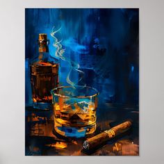 A Cubist Exploration of Cigar and Whiskey Harmony Whiskey Painting Acrylic, Liquor Artwork, Whiskey Painting, Whiskey Poster, Pub Logo, Bourbon Room, Whiskey Room, Town Art, Cigars And Whiskey