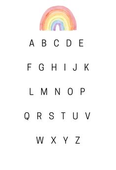 an alphabet with the letters and numbers painted in rainbow colors, including one large letter