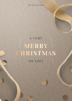 a very merry christmas to you card with gold ribbon and confetti on it