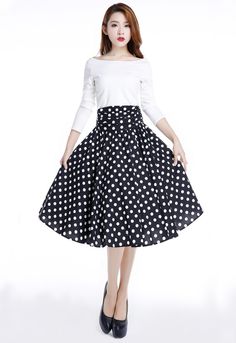 Polka Dot Retro Ruched 50s Skirt Full Skirt Outfit, Vintage Outfits Skirts, Pin Up Clothing, Vintage Outfits Winter, Dancing Outfits, 50s Skirt, Vintage Outfits 90s, Pin Up Outfits, 1940s Dresses